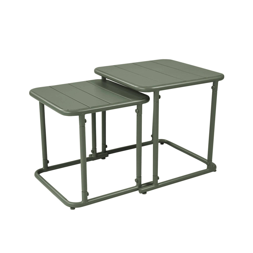 Set tavolini da esterno quadrati in acciaio, verde kaki