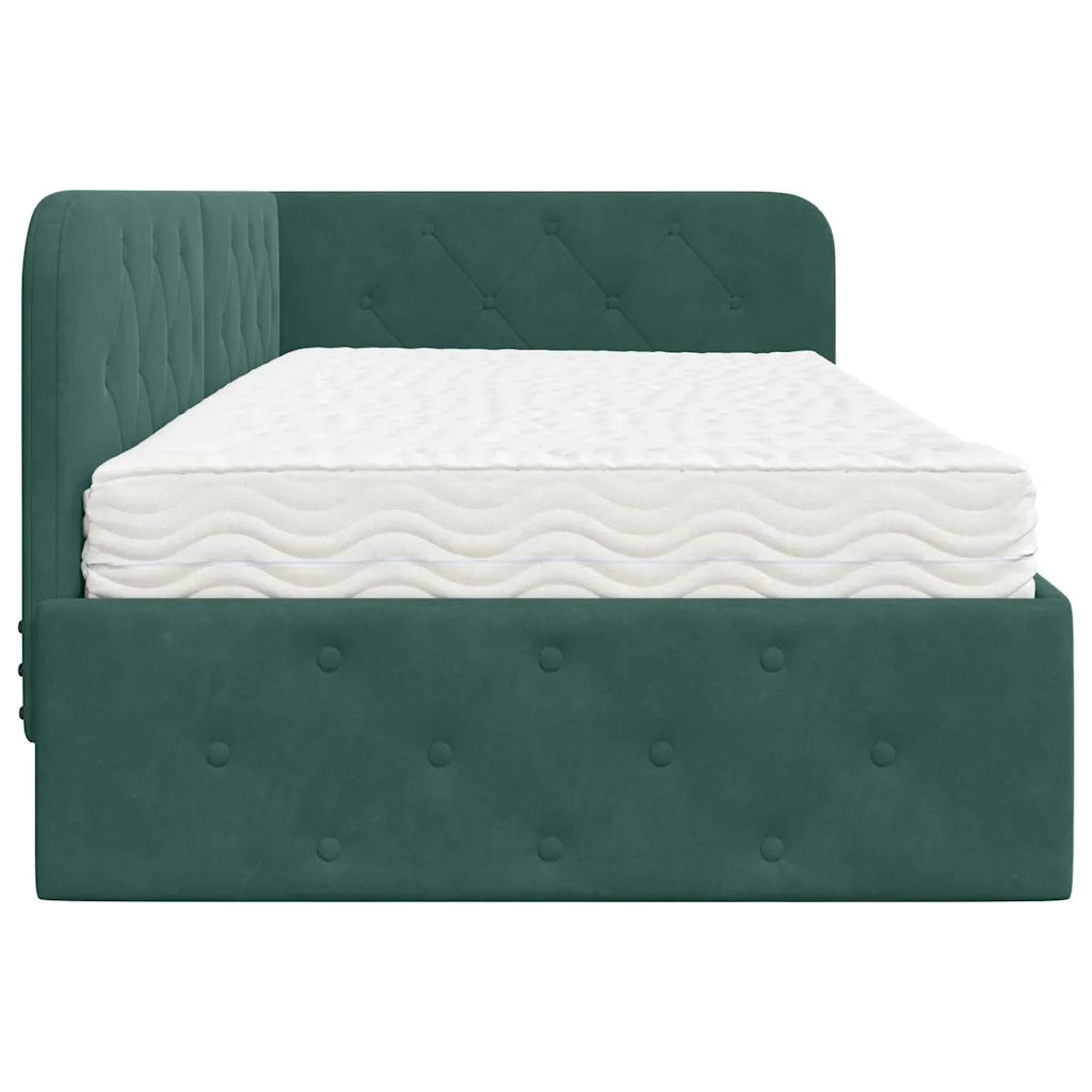 Cornice del letto ad angolo Verde Scuro 90 x 200 cm Velluto 3394084
