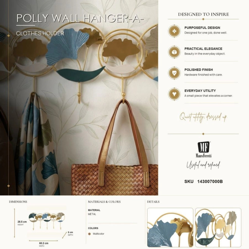 Appendiabiti da parete Polly con decori a foglia oro, blu e argento