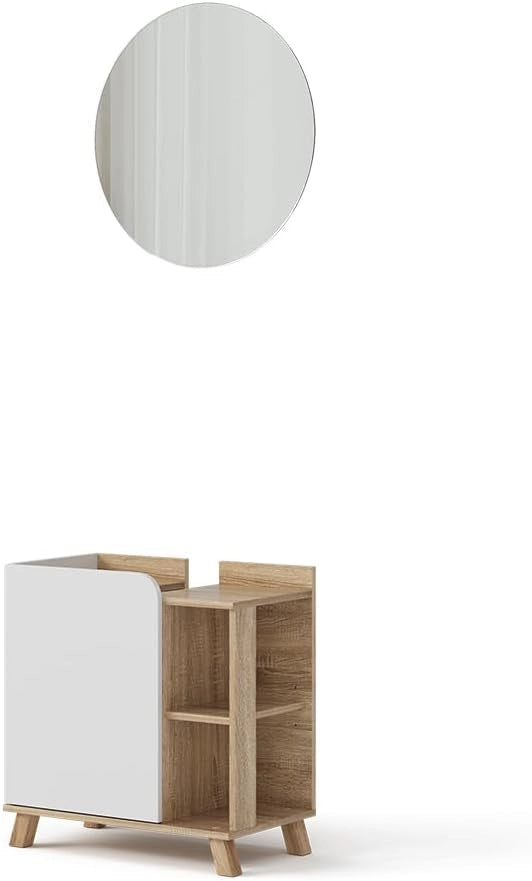 Set di mobili da bagno Karen, Sonoma/Bianco, 60 cm, composto da specchio da bagno e mobile sottolavabo