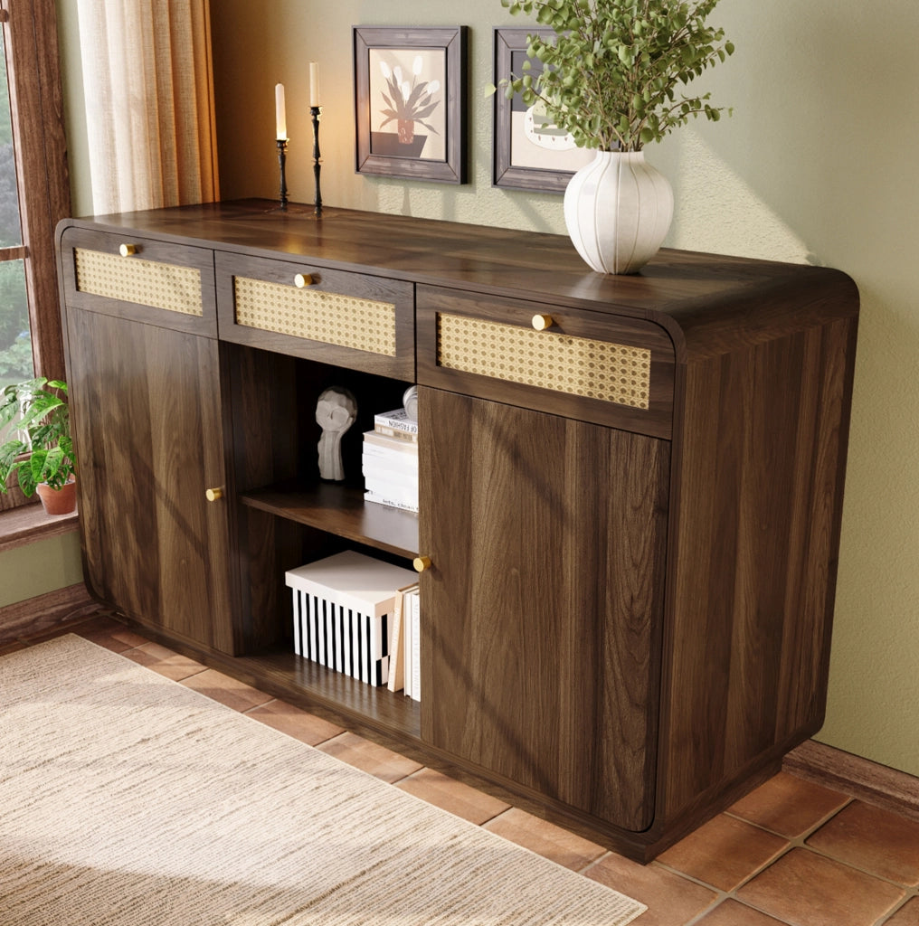 Credenza comò 120x40x85 cm in truciolare e MDF color noce， contenitore