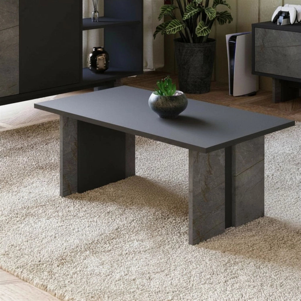 Tavolino in legno "Ravello" - 90 x 50 x 40 cm - Grigio antracite marmorizzato