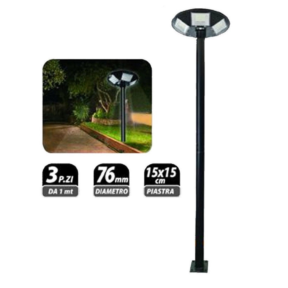 Trade Shop - Palo In Ferro Per Lampione Led 3 Metri Da Giardino Nero Da Esterno Pt-gd-3n -