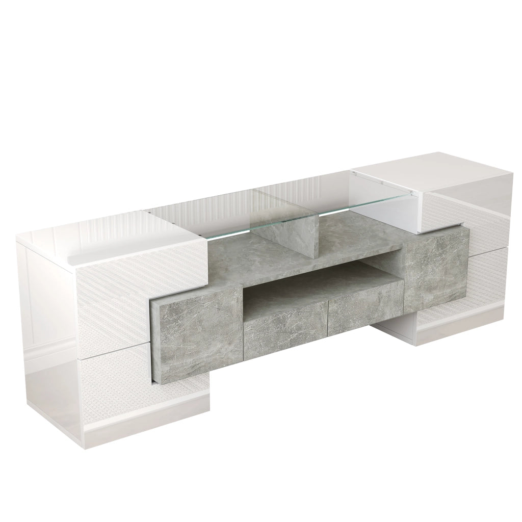 Mobile TV Lowboard ¨C MINIMAL ¨C Bianco Lucido, LED, Vetro, 145 cm