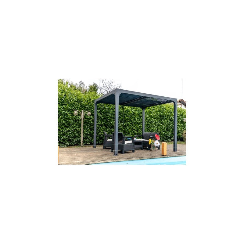 Pergola bioclimatica da giardino in alluminio 240x300 cm – tettoia con lamelle orientabili 90° – grigio antracite – PER2430BI Foresta