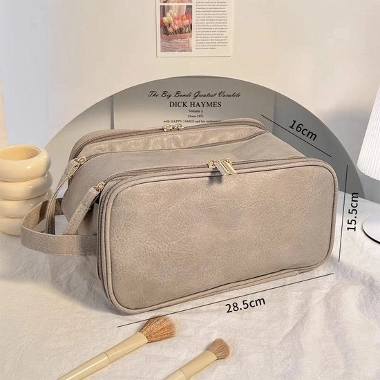 Borsa cosmetica per donne - 28,5 x 16 x 15,5 cm grande borsa con maniglia - chiusura a doppio raccordo - borsa cosmetica impermeabile multifunzionale - grigia - 28,5*16*15,5cm