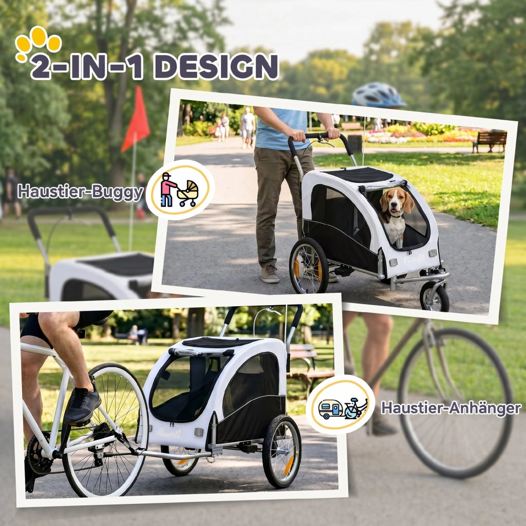 Rimorchio per Cani 2-in-1 Pieghevole ¨C Xylo ¨C Carrello per Bici e Passeggino, Bianco, fino a 20 kg