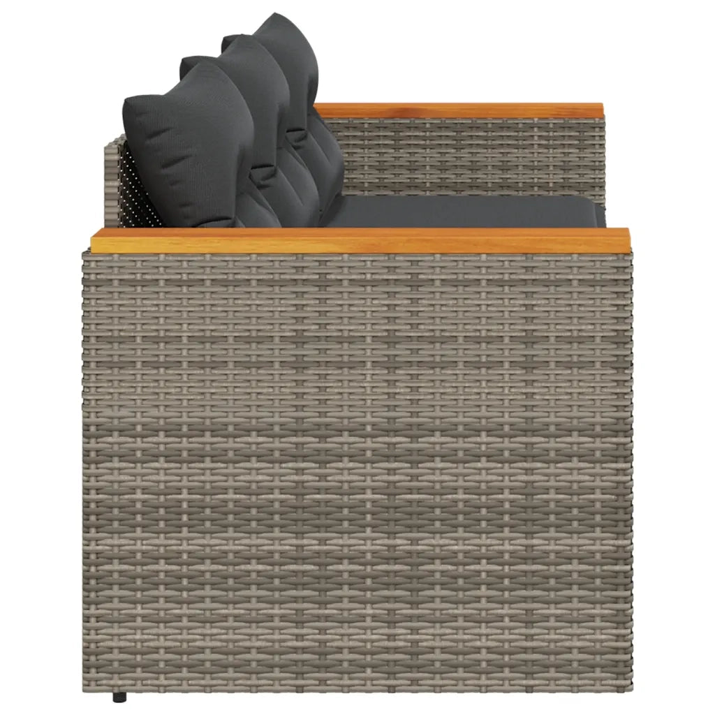 Divano da Giardino con Cuscini 3 Posti-Sofa da Giardino-Divano da esterno Grigio in Polyrattan 700659