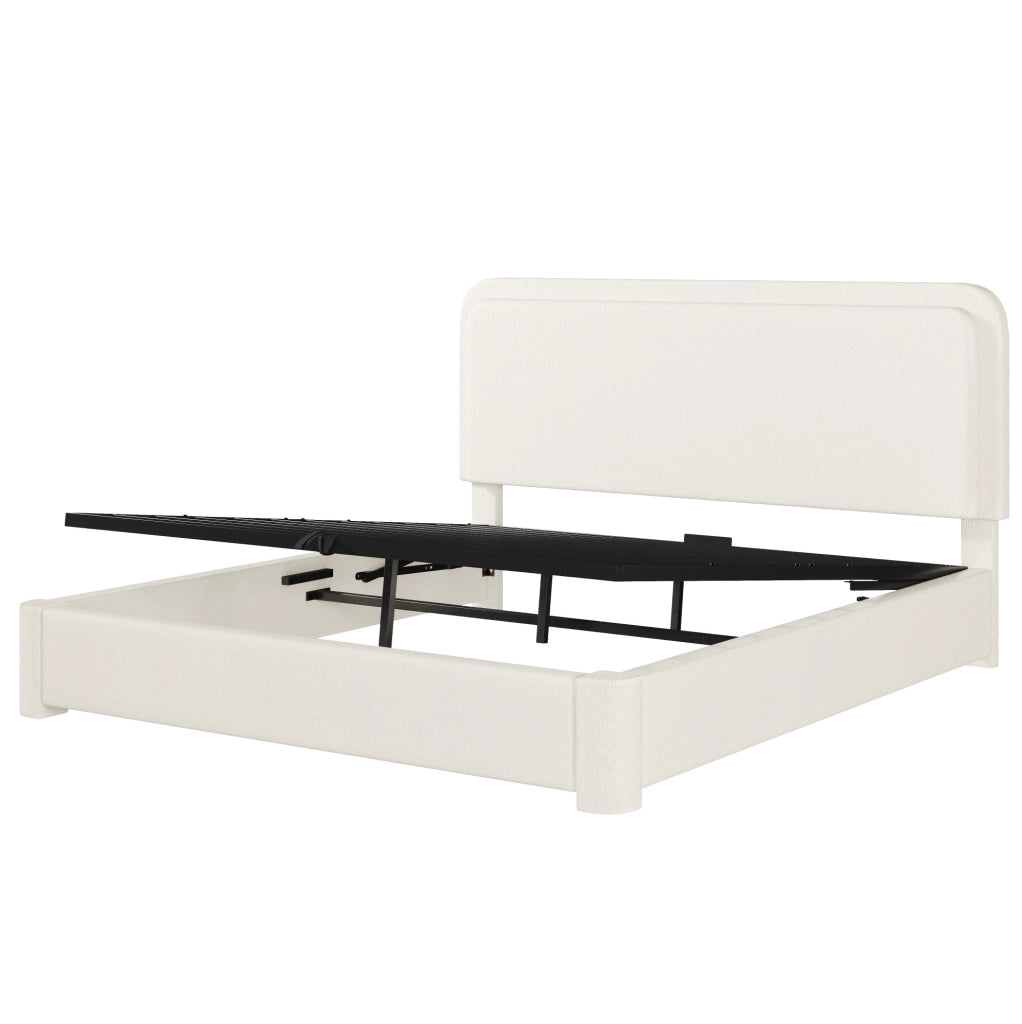 Letto matrimoniale 160x200 cm con contenitore idraulico; testiera regolabile; bouclé bianco