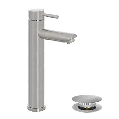 Miscelatore lavabo alto acciaio spazzolato e piletta click-clack  York