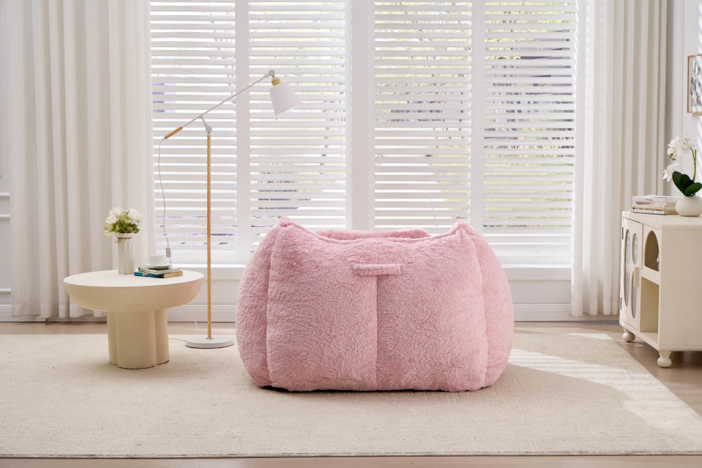 Fauteuil pouf ergonomico in pelliccia sintetica con imbottitura in schiuma, per soggiorno e camera da letto, rosa