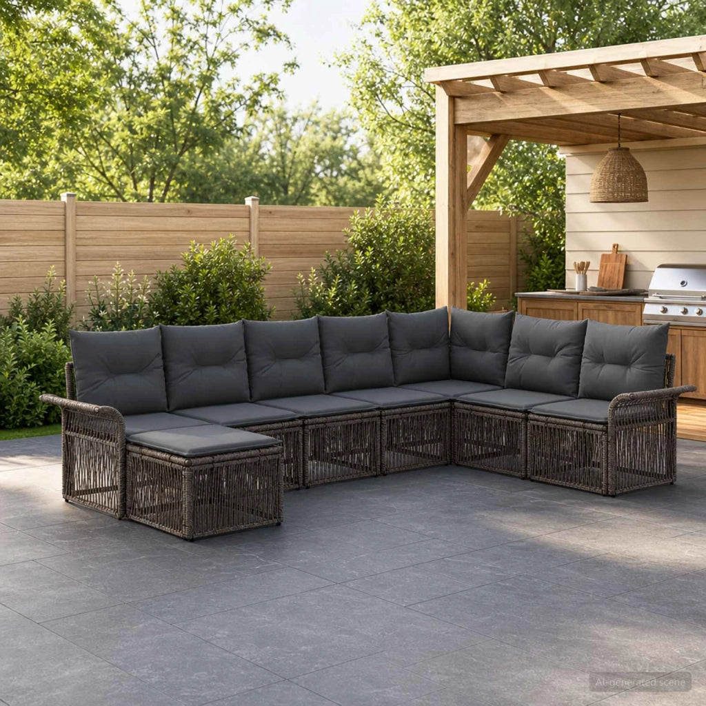 Set Divano da Giardino 8 pz Grigio polyrattan 3434921