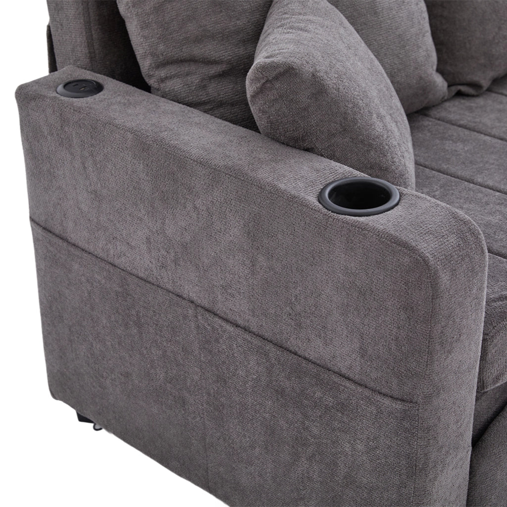 Divano letto in ciniglia grigia 139x83x58 cm con 4 cuscini