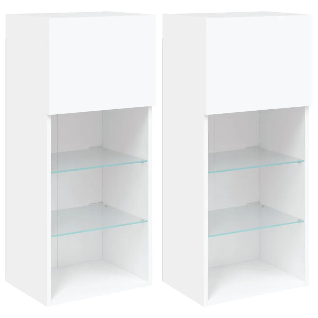 Mobili Porta TV con Luci LED 2 pz Bianchi 40,5x30x90 cm