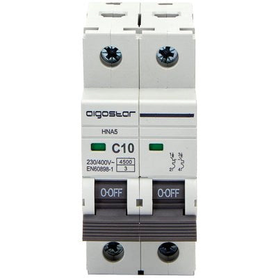 INTERRUTTORE MAGNETOTERMICO 2 POSTI AIGOSTAR - 2P VOLT 230 A 10 KA 4,5 BIPOLARE- 2 pezzi