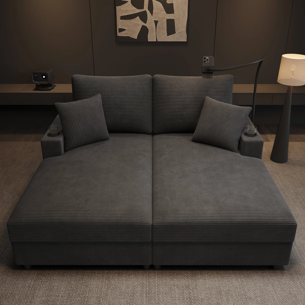 DIVANO 2 posti 163x140x82 cm Grigio in corduroy con 2 cuscini
