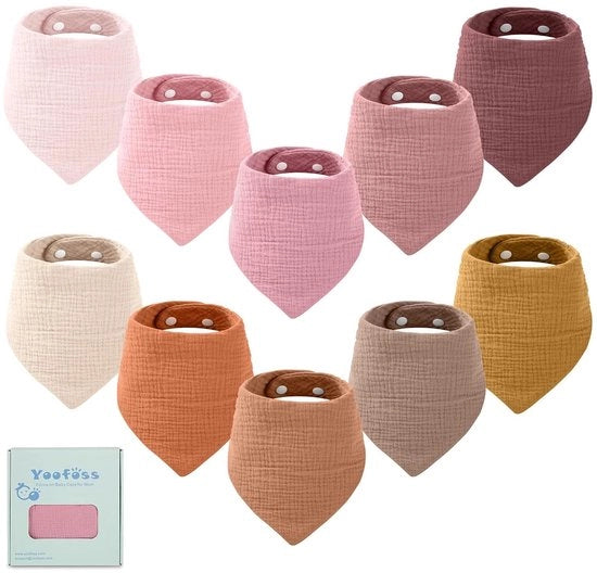 Set di 10 pezzi di fasce per bambini in tessuto di mussolina di cotone, super assorbenti, 6 strati, forma triangolare, adatte per neonati, bambini in età prescolare, ragazzi e ragazze.