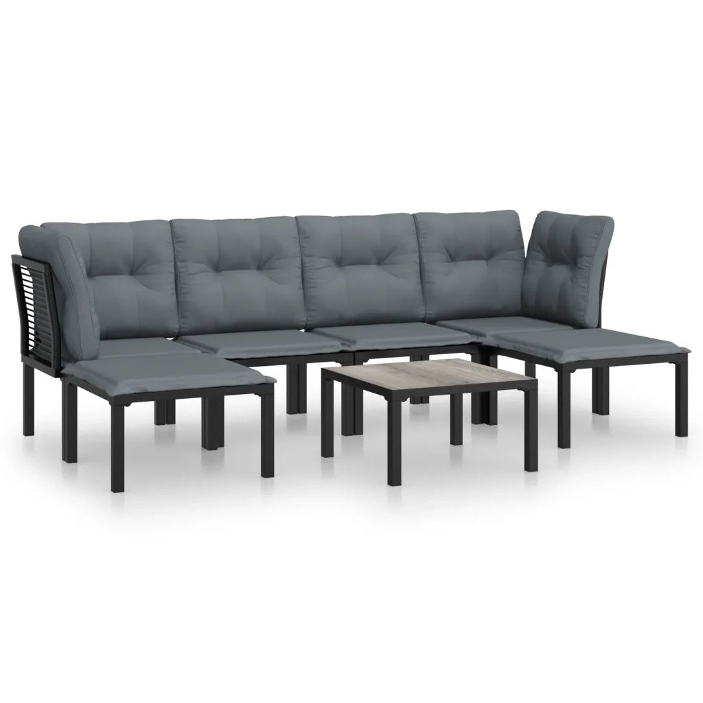 Set Salotto da Giardino 7 pz | Set di Mobili da Esterno Nero e Grigio in Polyrattan