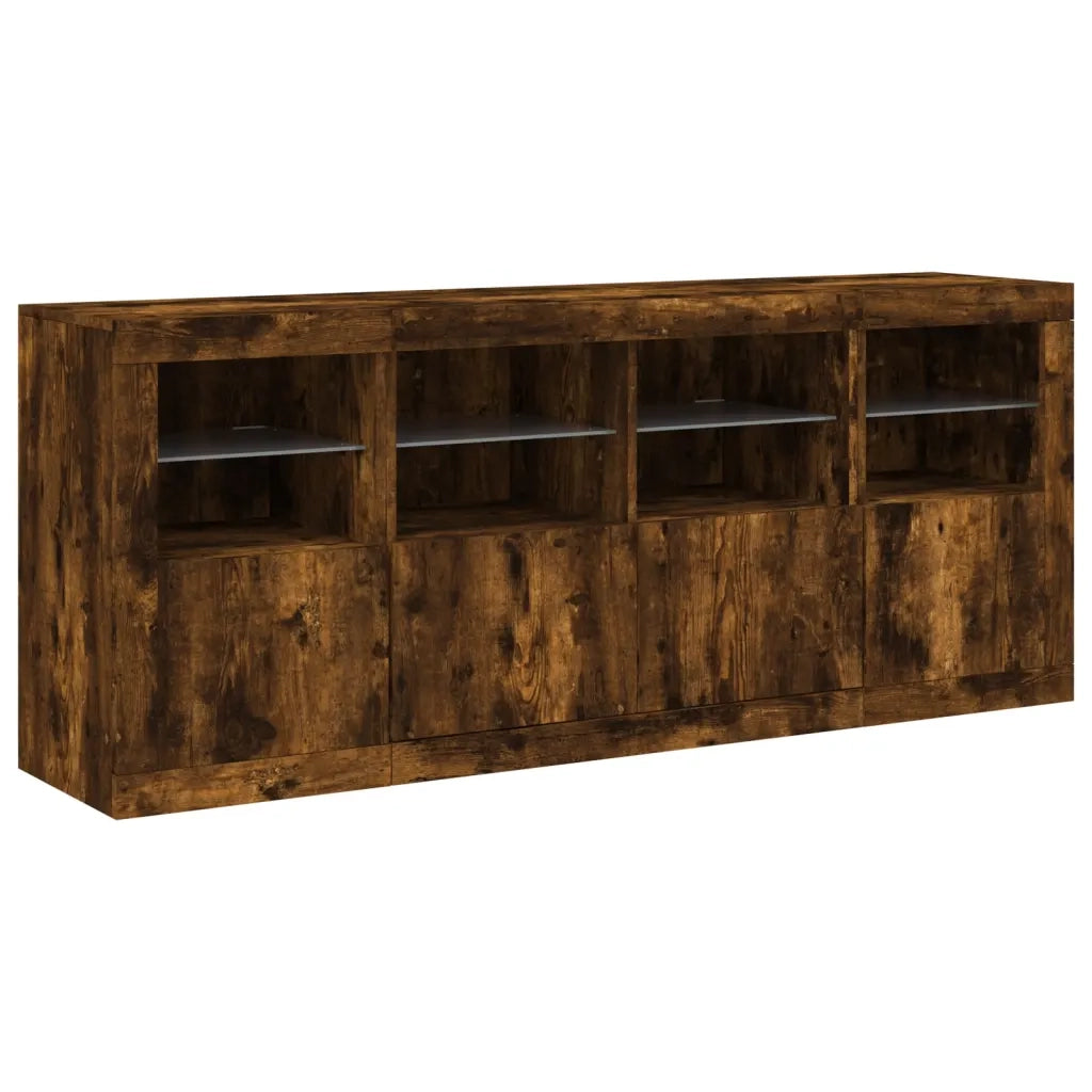 Credenza con Luci LED-Buffet-Armadio da cucina Rovere Fumo 163x37x67 cm