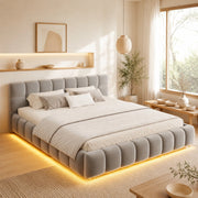 Letto imbottito 160x200 cm con contenitore idraulico; LED; velluto grigio
