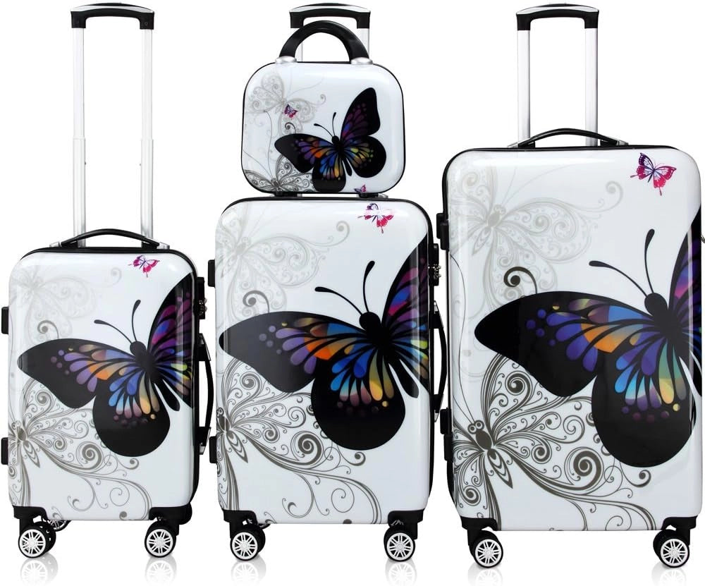Set di valigie 4pz con beauty case trolley rigida Butterfly lucchetto rotelle 360° bagaglio a mano valigia M L XL