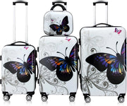 Set di valigie 4pz con beauty case trolley rigida Butterfly lucchetto rotelle 360° bagaglio a mano valigia M L XL