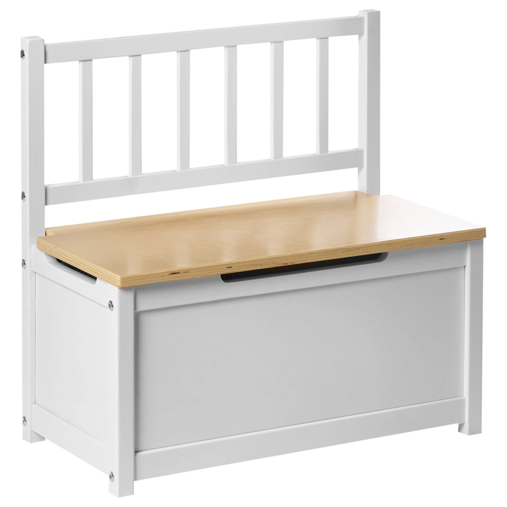 Panca contenitore per camera bambini in compensato di pino bianco e marrone chiaro, stile scandinavo per bambini