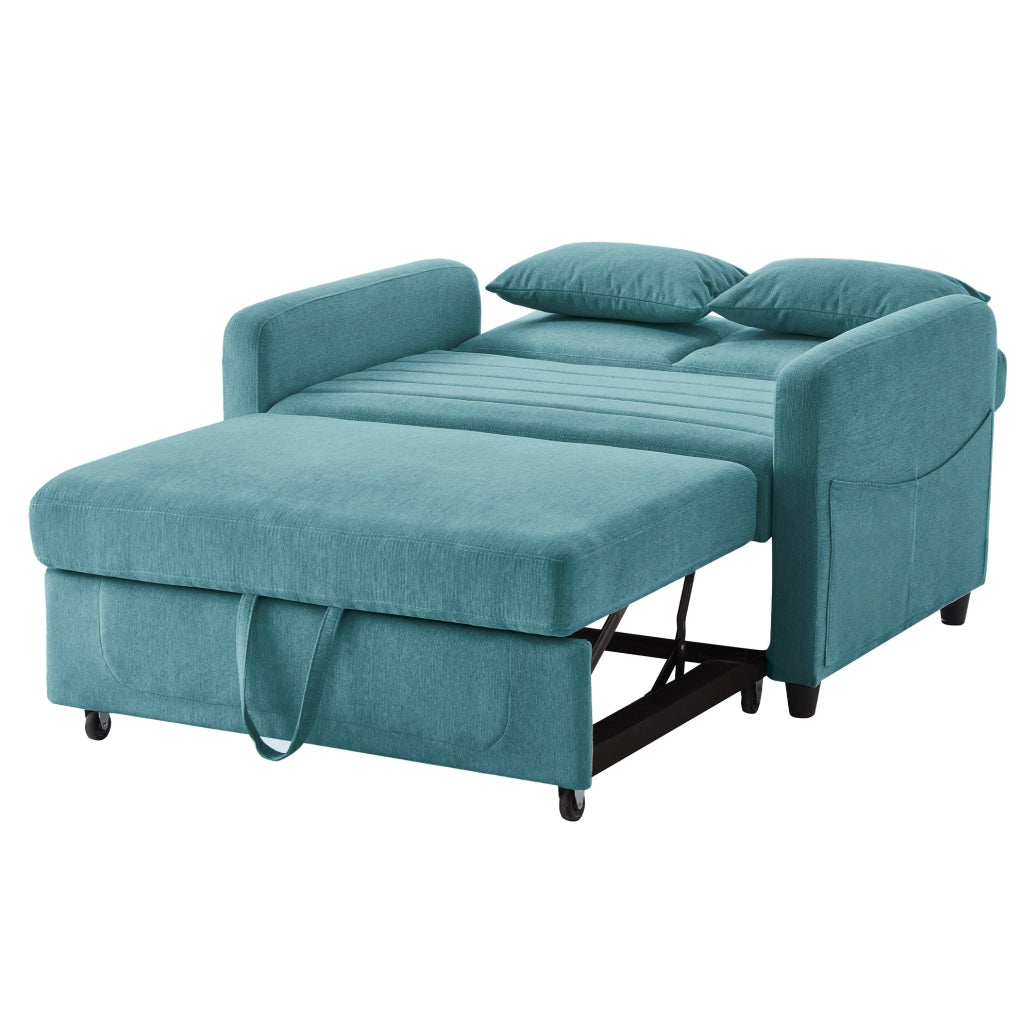 Divano letto 2 posti 166x95 cm estraibile; schienale regolabile; schiuma blu verde antico