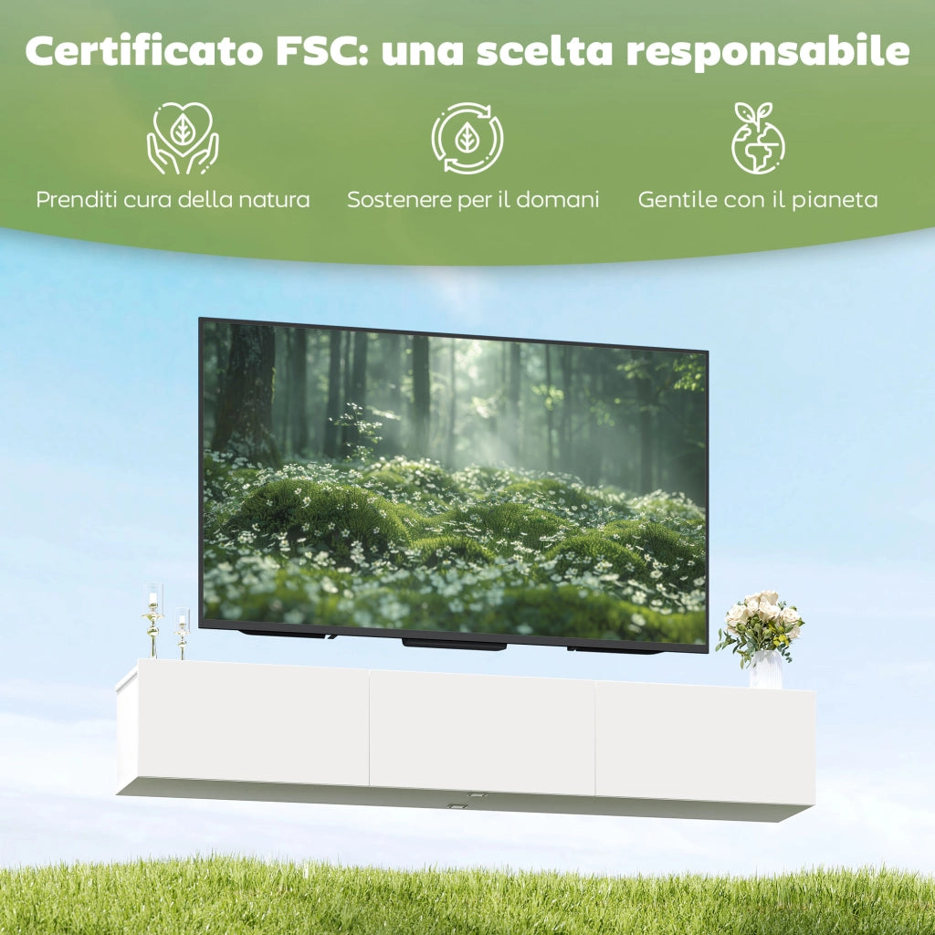 Mobile TV Sospeso con 3 Armadietti e Ante Soft Close ¨C zephmum ¨C Bianco fino a 82 Pollici