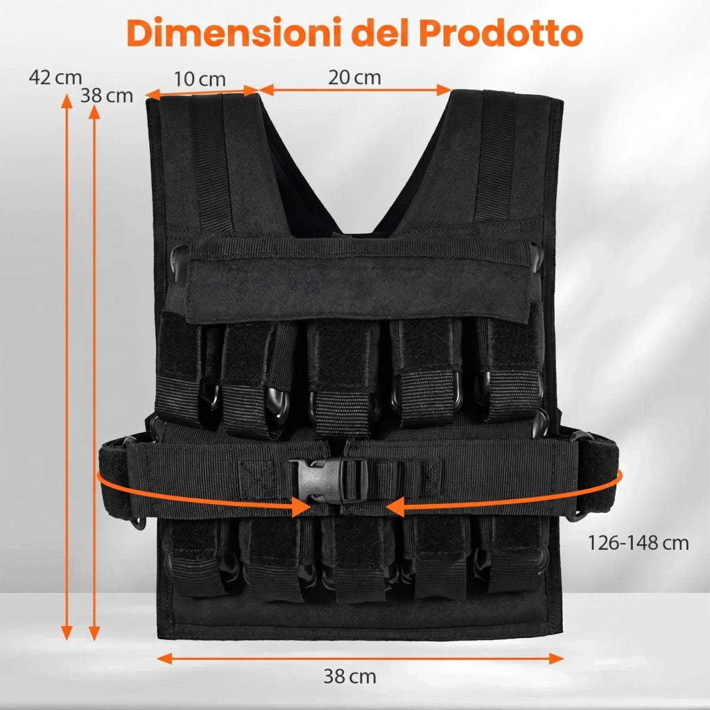Giubbotto zavorrato regolabile 20 kg con 20 pesi rimovibili e cintura regolabile, Gilet zavorrato traspirante per donna e uomo