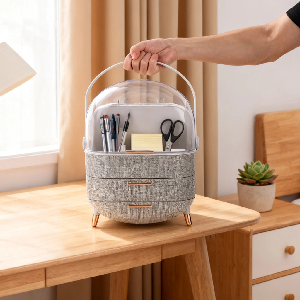 ZMH Porta trucchi da scrivania con più cassetti contenitore per cosmetici color argento 29 x 19 x 38 cm