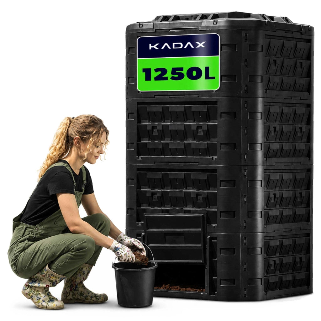 Compostiera modulare da giardino KADAX, nera, resistente al gelo, grande XXL, 1250 litri.