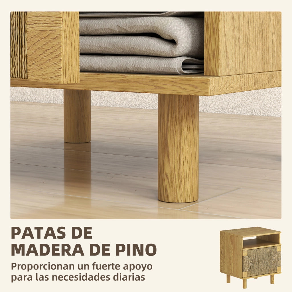 Comodino Bohemio con Porta in Carta Corda e Ripiano Aperto ¨C zephmum ¨C 45x39x50 cm Roble