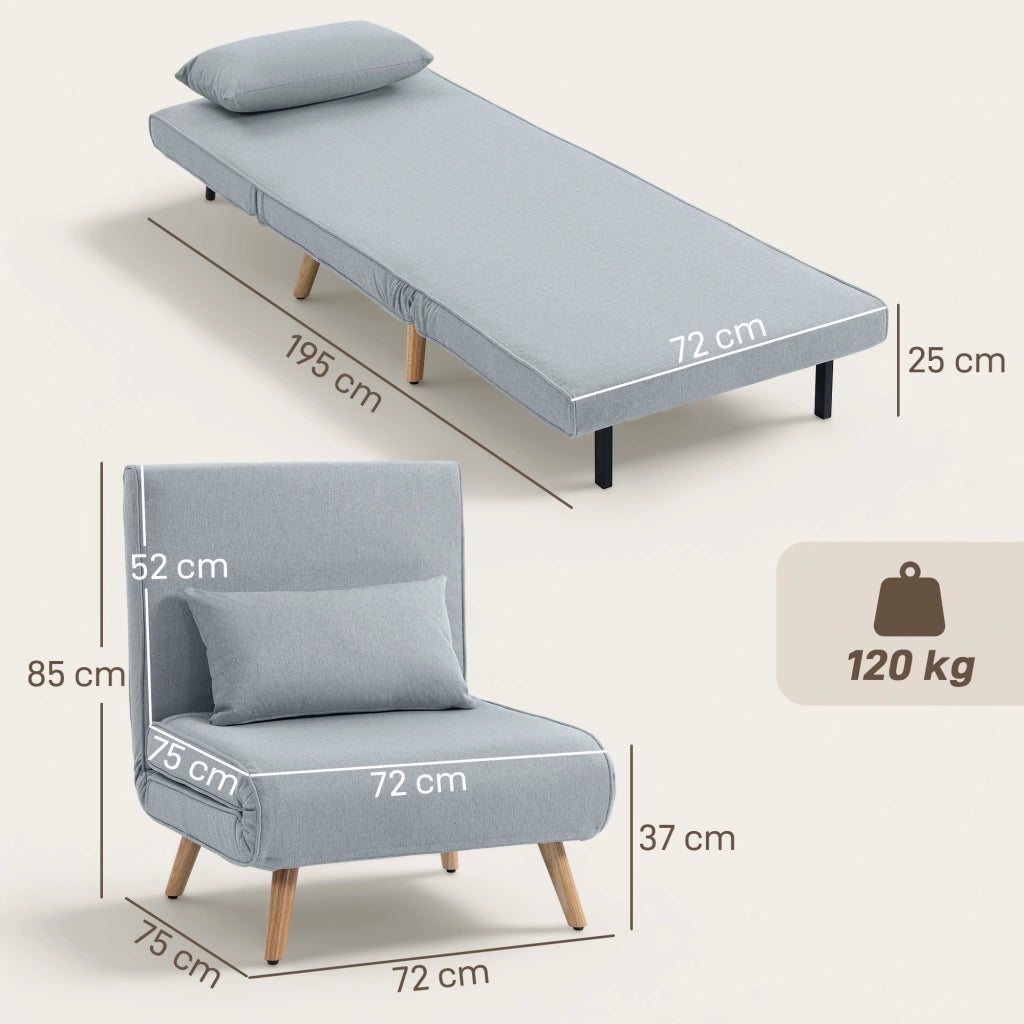Poltrona letto 1 posto ¨C Zephmum ¨C Grigio con tessuto e cuscino