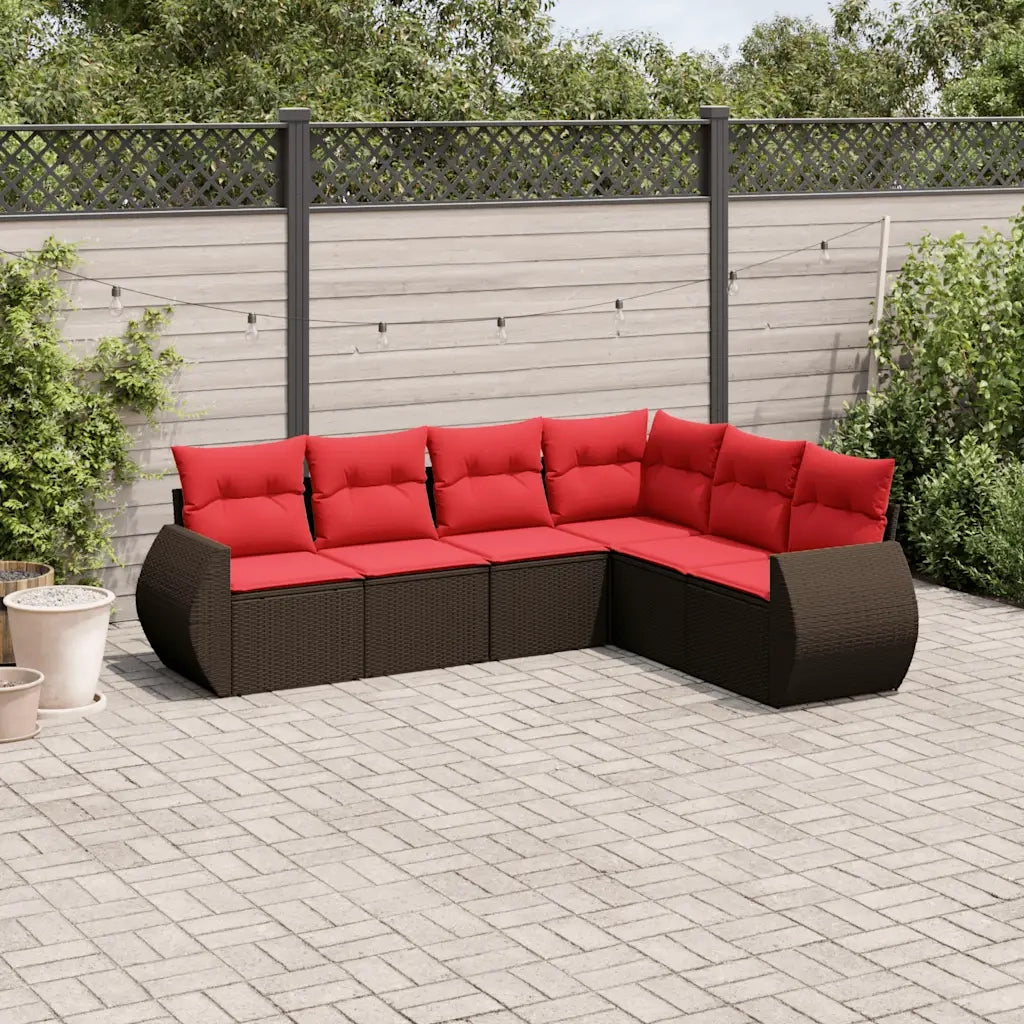 Set Divani da Giardino 6 pz con Cuscini Marrone in Polyrattan 3221413