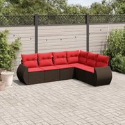 Set Divani da Giardino 6 pz con Cuscini Marrone in Polyrattan 3221413