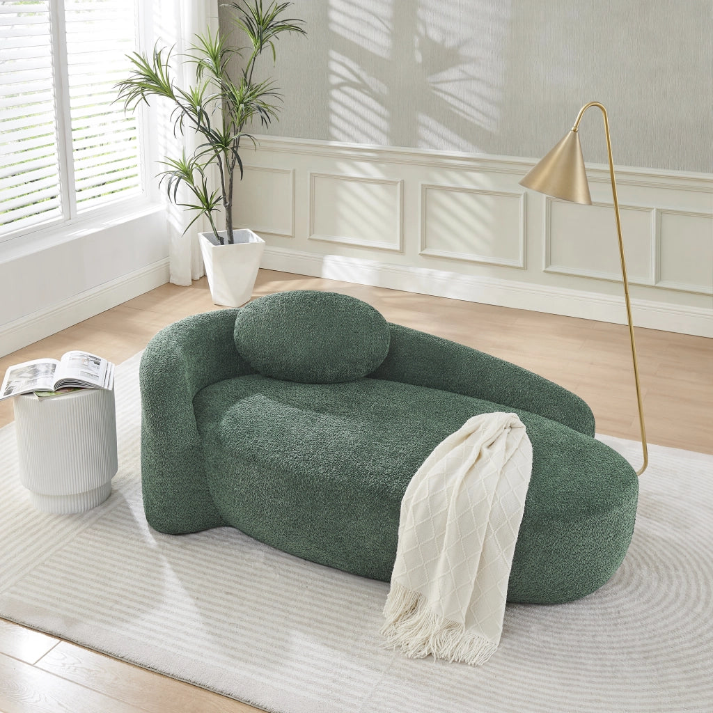 DIVANO minimalista arrotondato in tessuto teddy verde
