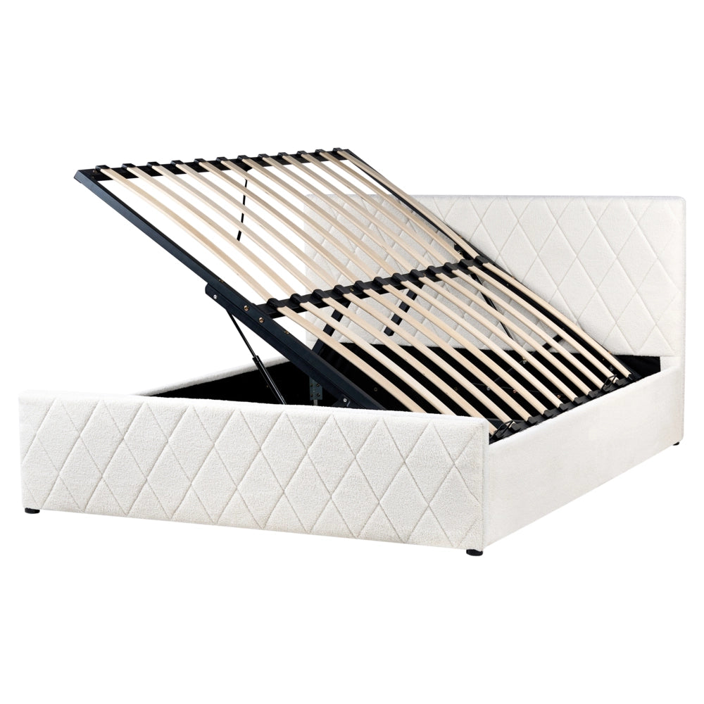 Letto matrimoniale Trapuntato Velluto Beige Rete a Doghe 160 x 200 cm con contenitore con base a doghe