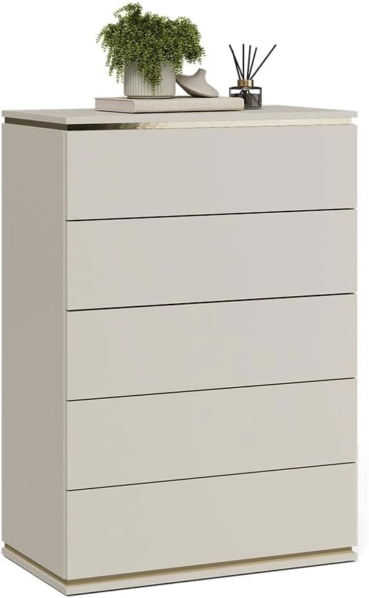 Cassettiera per camera da letto Linette, Cachemire, 76 x 109.1 cm con 5 cassetti, Meccanismo push-to-open per un'apertura silenziosa
