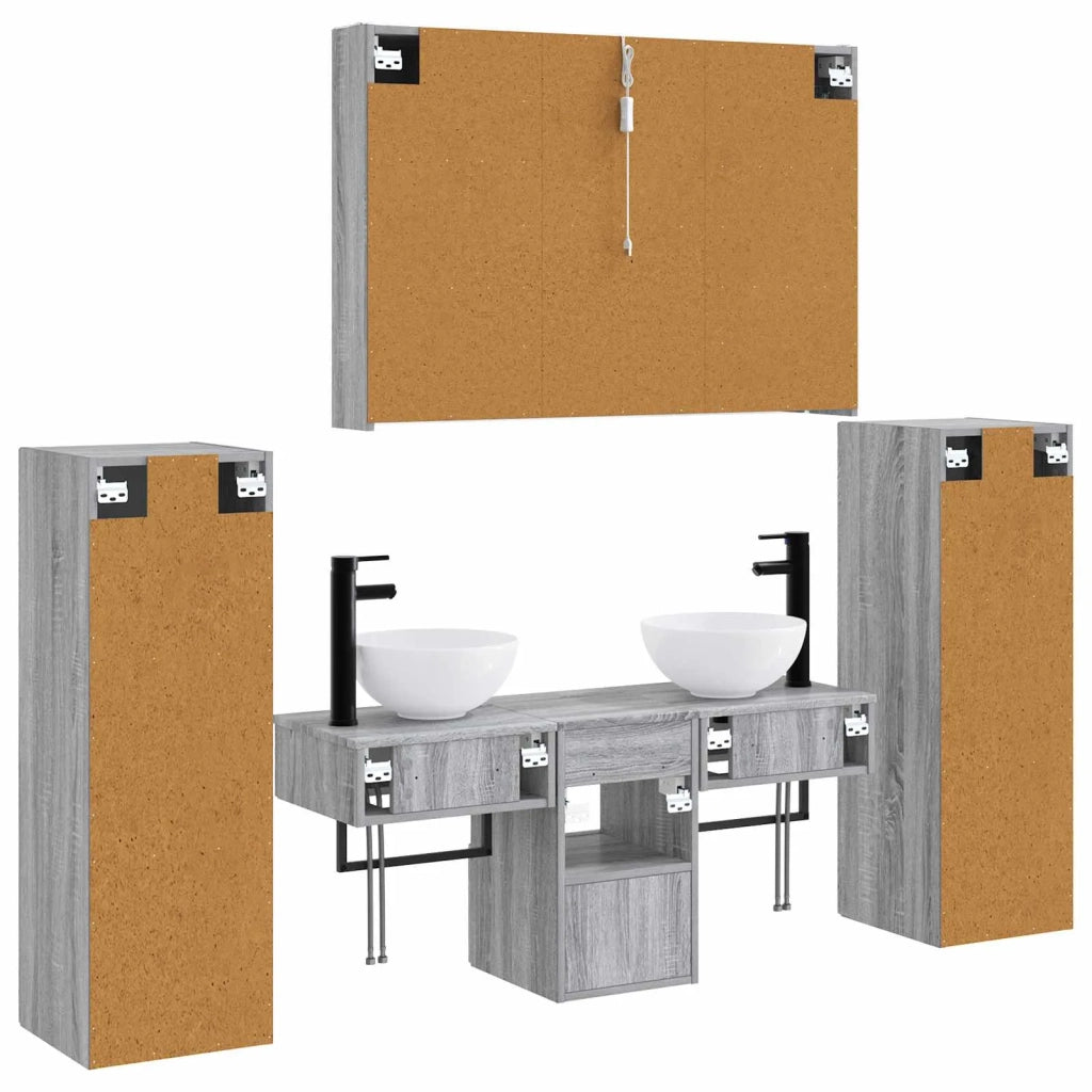 Set di mobili per il bagno 6 pcs Sonoma grigio 3407124