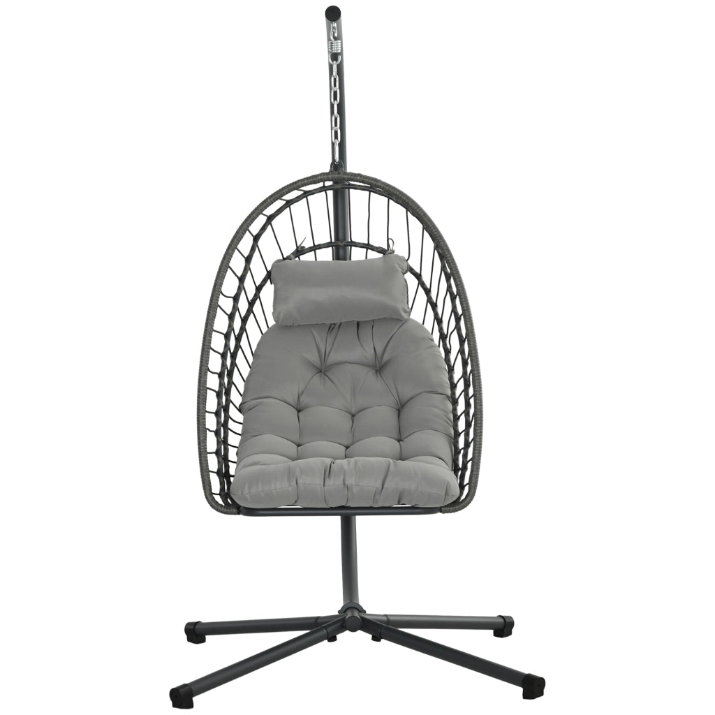Poltrona Sospesa in Rattan PE ¨C Zephmum ¨C Grigio con Cuscino