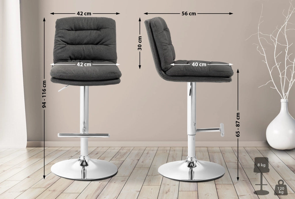 2er Set Barhocker Damar Stoff chrom