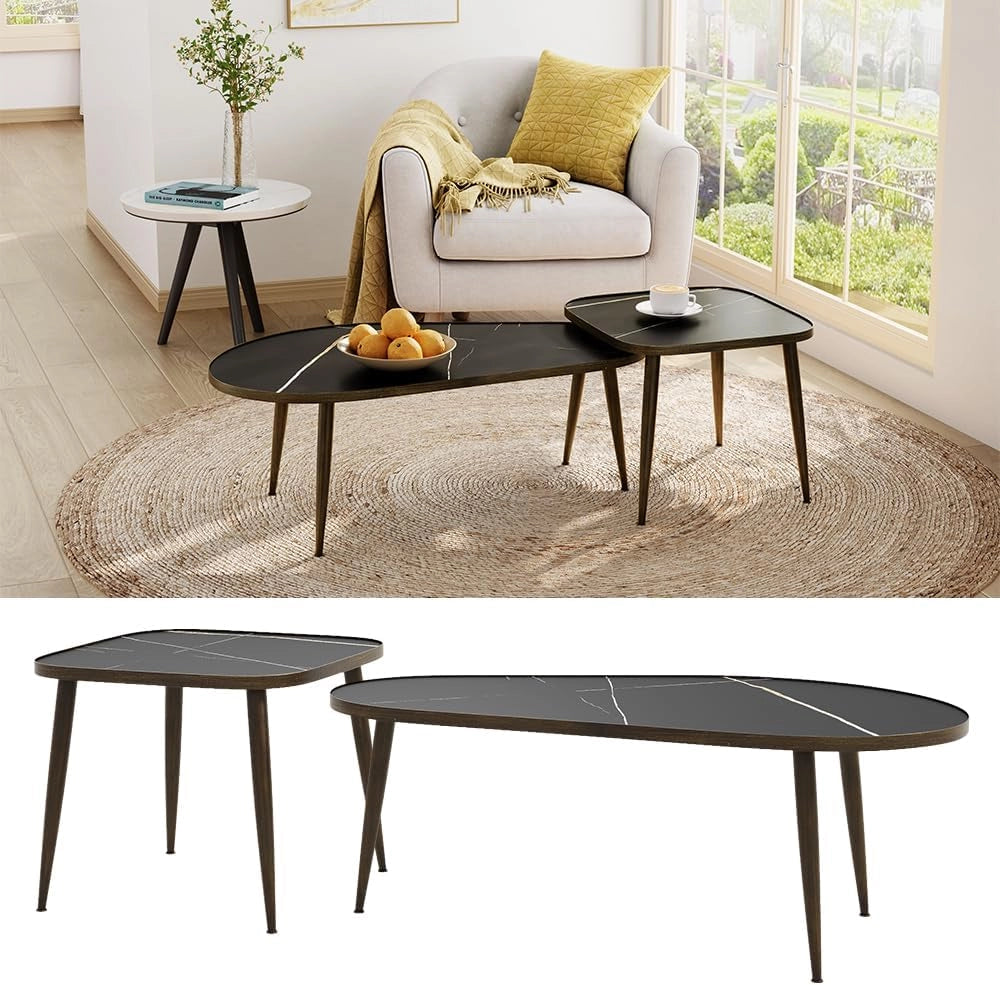 Set di tavolini Manitoba, Nero, 105 x 64.5 cm 2 parti, pieghevole salvaspazio e combinabile in modo versatile