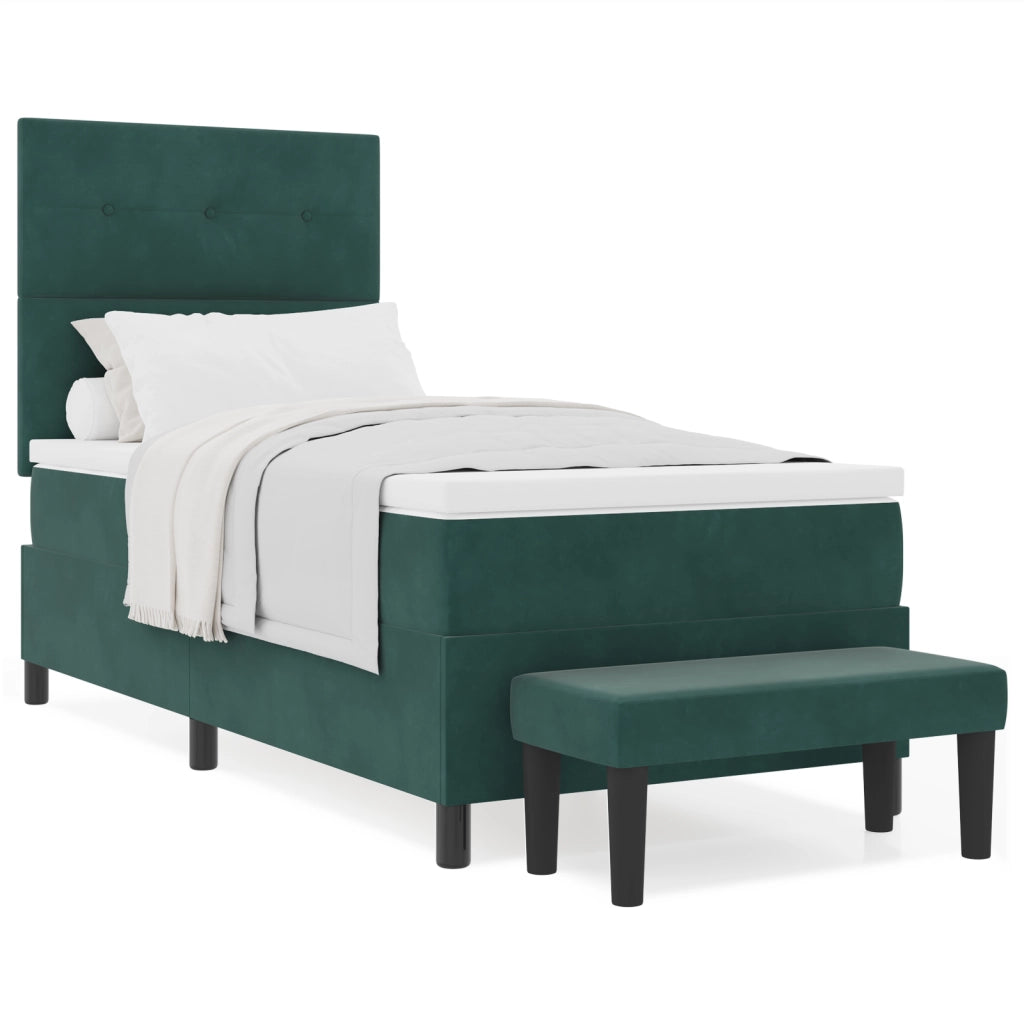 Letto con Box Spring con Materasso e Panca Verde Scuro 80x200 cm Velluto