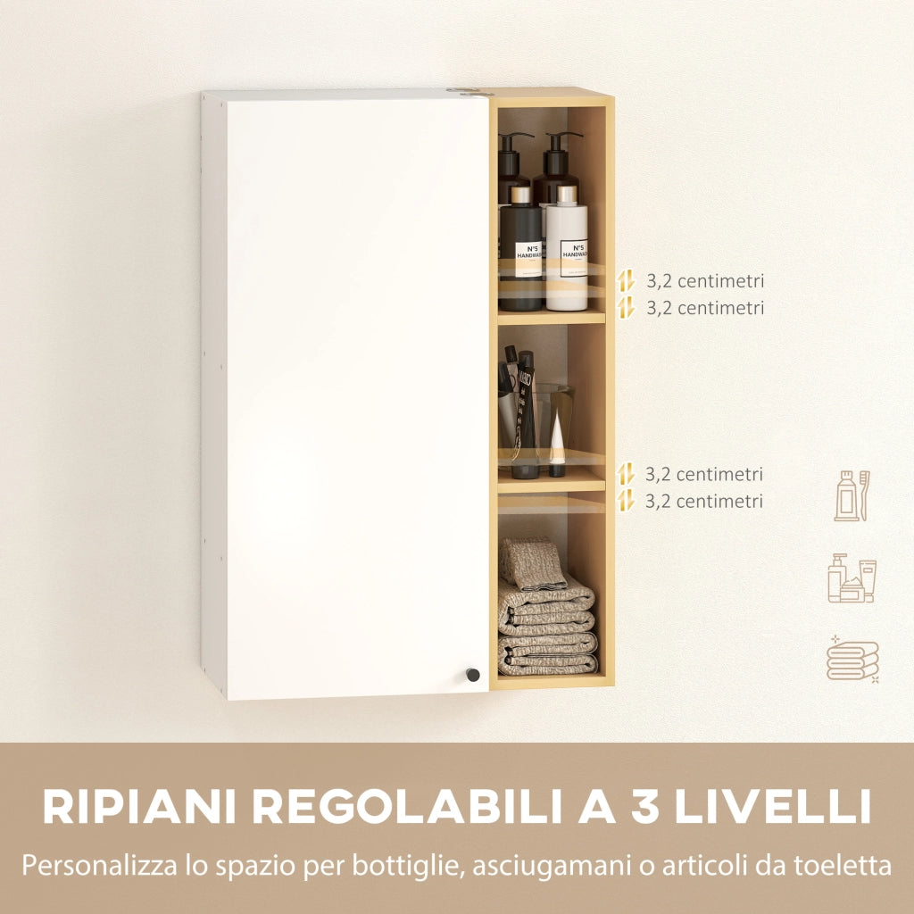 Armadietto Bagno a Parete con Ripiani Regolabili e 3 Mensole Aperte, 59.5x30x90 cm, Bianco e Legno
