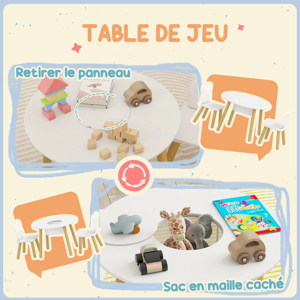 Set Tavolo Rotondo con 2 Sedie per Bambini ¨C Xylo ¨C Schienale a Forma di Orso, Attivit¨¤ e Pasti, 3-6 Anni