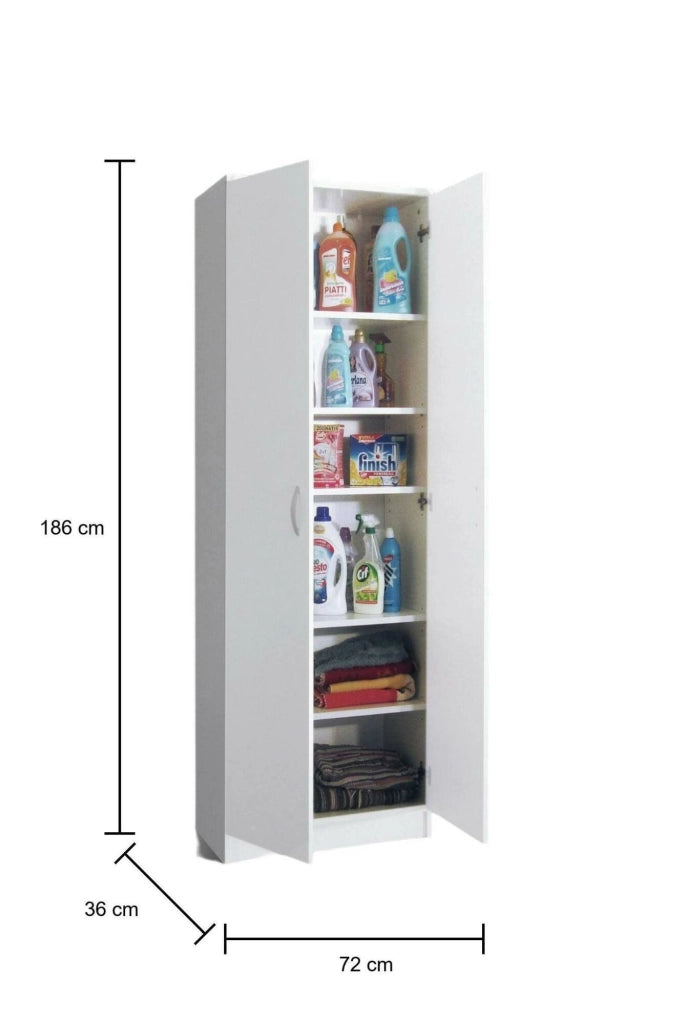 Ermanno, Armadio Multiuso 2 Ante 5 Ripiani Made in Italy, 72x186h cm Bianco