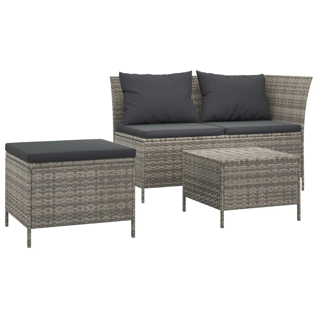 Set di mobili da giardino mobili da esterno set da 3 pezzi con cuscini resina intrecciata grigia 02_0015978