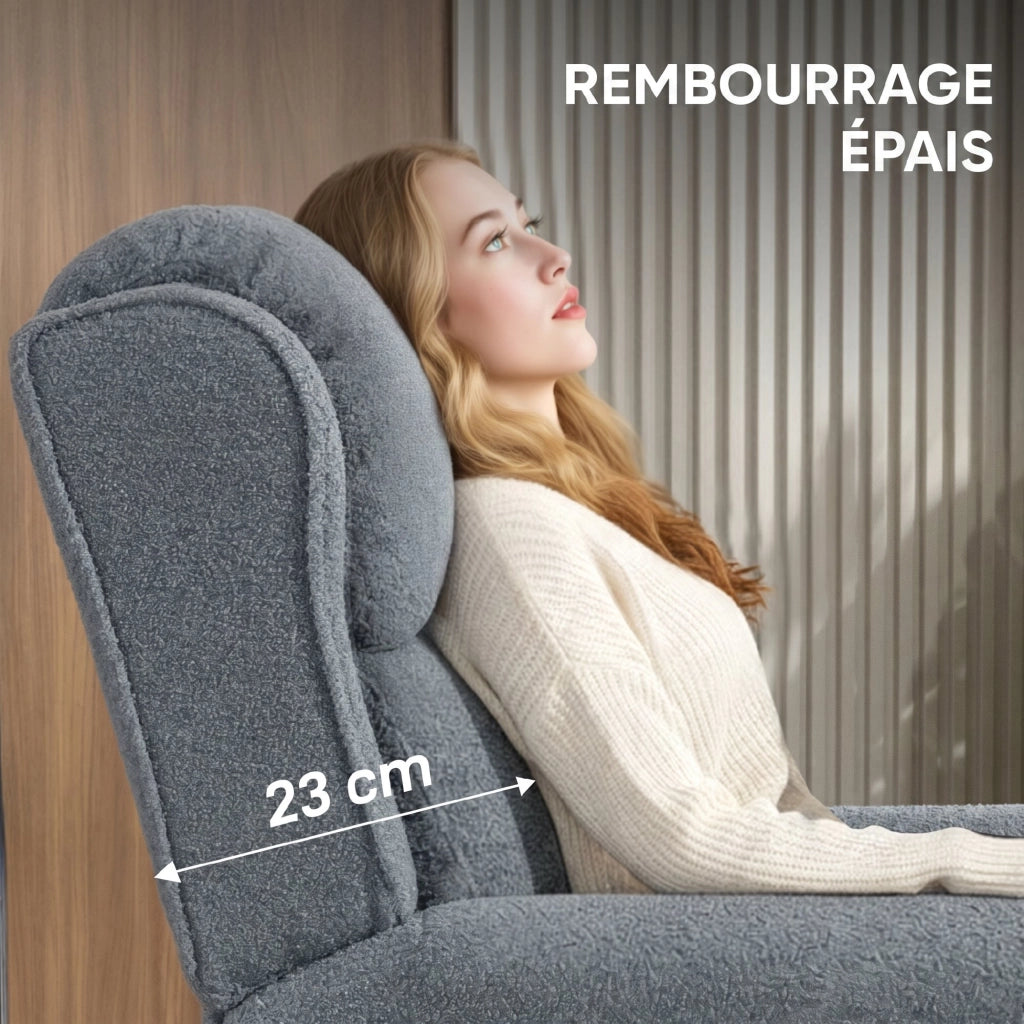 Fauteuil Inclinable en Polaire Teddy Repose-Pieds Extensible Gris