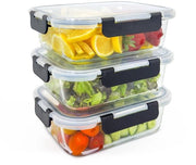 Set di 3 contenitori per pasti con coperchio | Contenitori per alimenti in vetro | Ercolino | BPA-free | Resistente al calore | Adatto per microonde, forno, congelatore e lavastoviglie | Contenitori per alimenti [3 x 1040 ml]